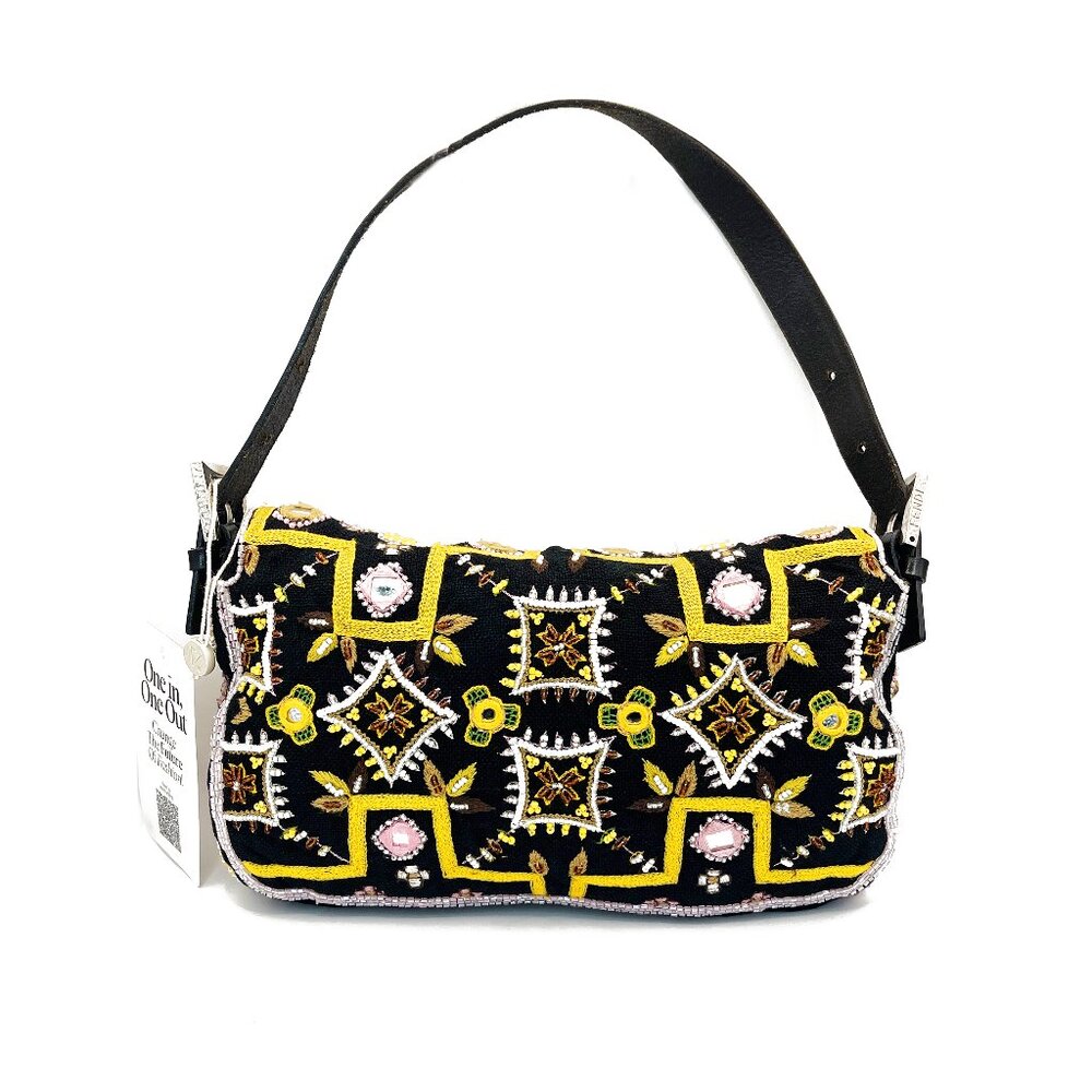 Authentic FENDI Mamma Baguette Beaded Fringe Mirror Shoulder Bag Bucket Hand Bag - Picture 2 of 16